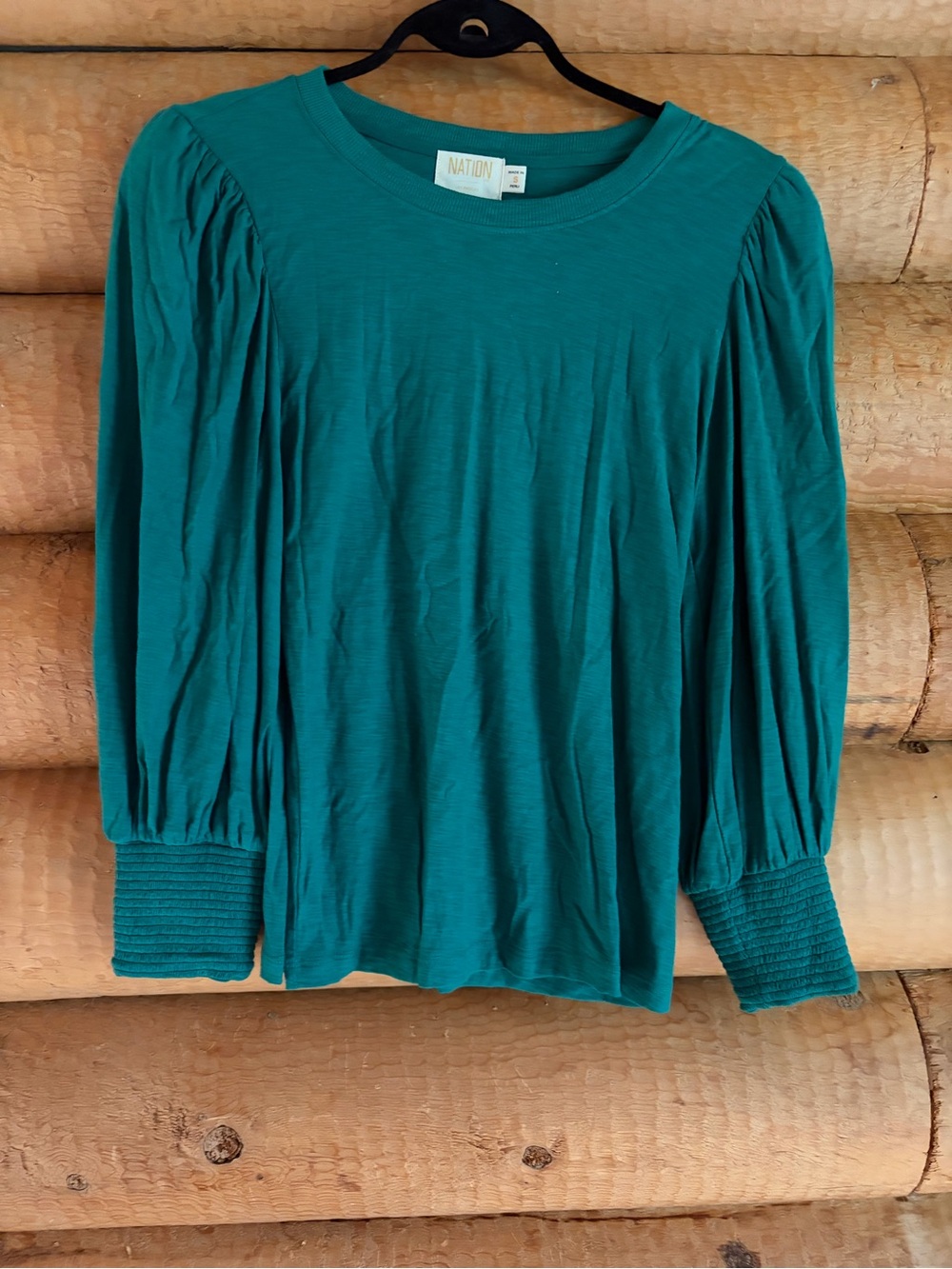 Nation LTD Loren Tee Teal Puff Sleeve Long-Sleeve Top